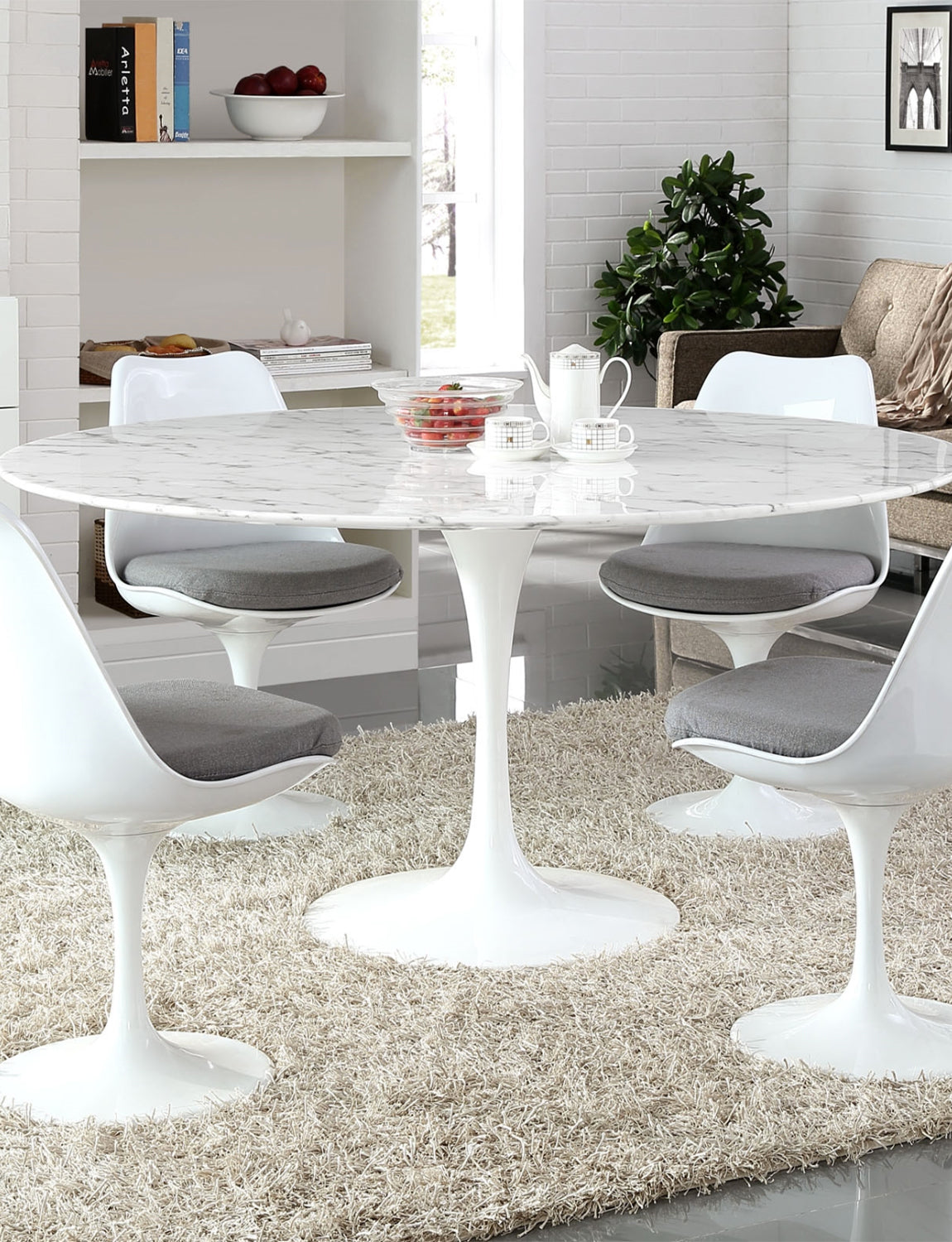 Lily Round Marble 36 Dining Table, white base